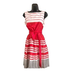 Anne Klein red black white colorblock belted fit & flare sleeveless dress size 2